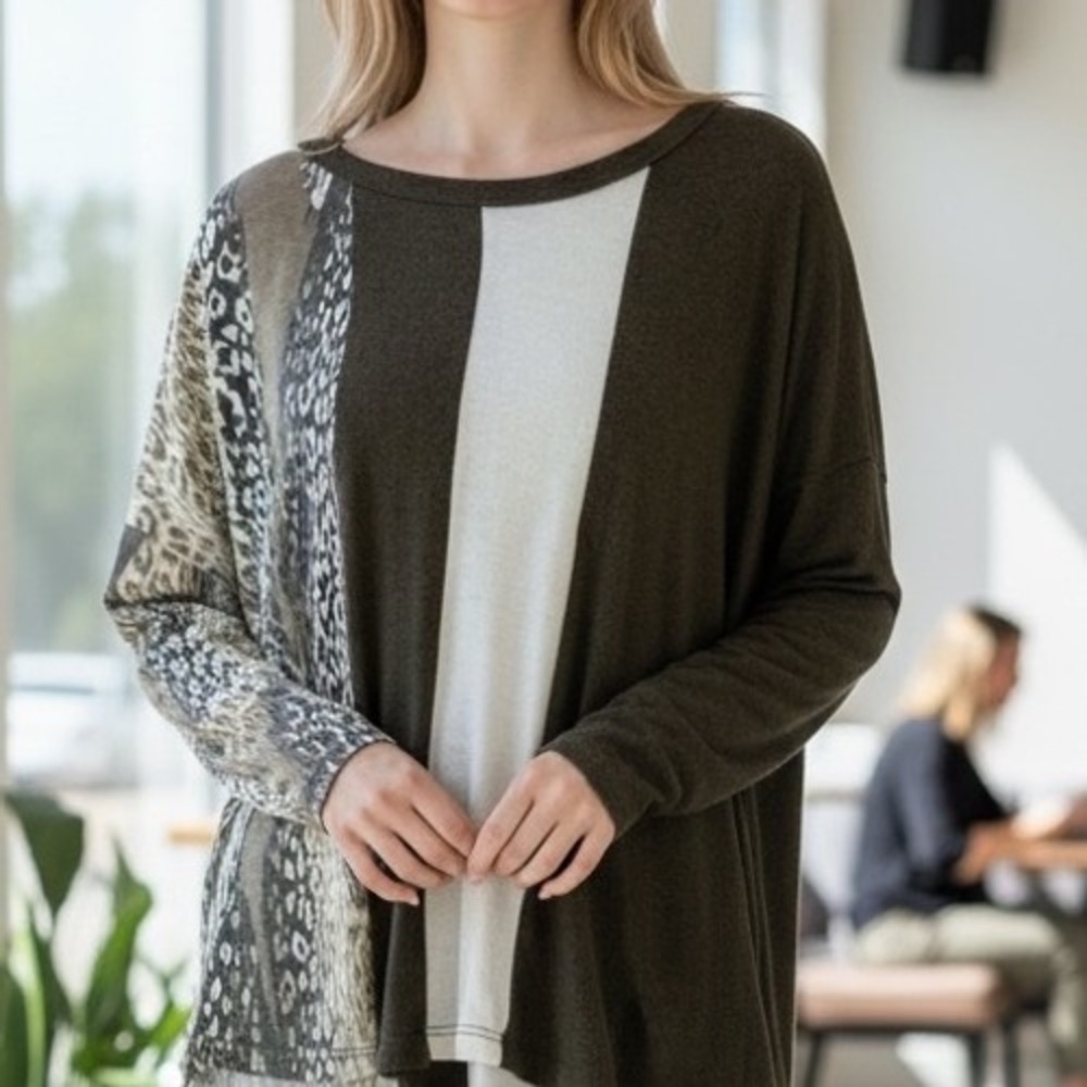 Patterned Women's Sweater - Olive, Cream, and Brown